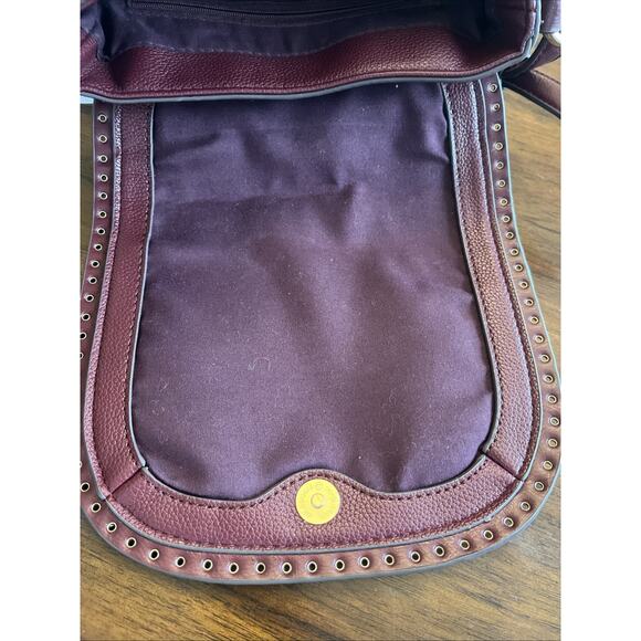 Burgundy Faux Leather With Gold Grommet Accents Crossbody Purse Boho Fallcore - Picture 7 of 10